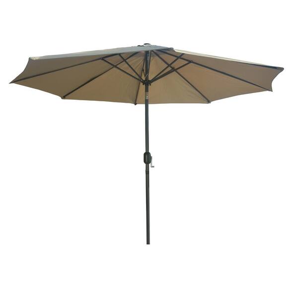 DIRECT WICKER 9.8 ft. Market Outdoor Steel Table with Push Button Tilt and Crank Patio Umbrella in Beige