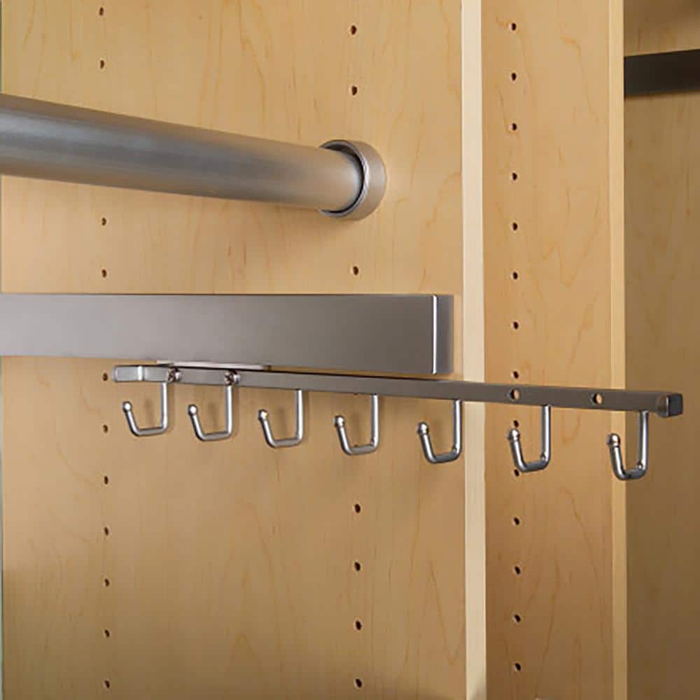 Chrome 14'' Sliding Belt and Accessory Rack with 7 Hooks