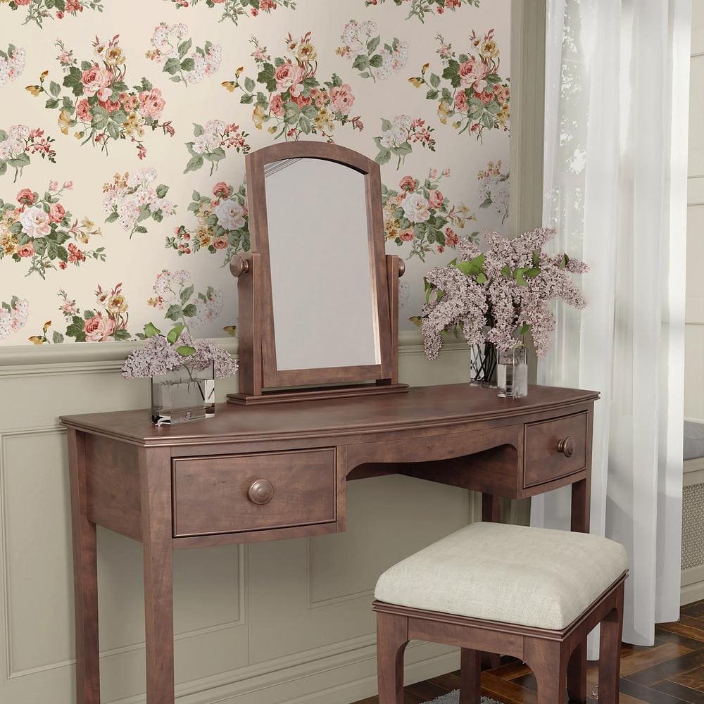 Pale Sable Floral Wallpaper with British Flowers