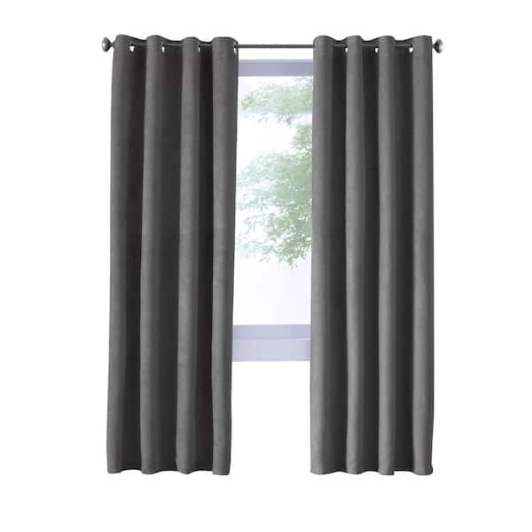 Unbranded Navar Dark Grey Polyester Faux Seude 54 in. W x 108 in. L Grommet Indoor Blackout Curtain (Single Panel)