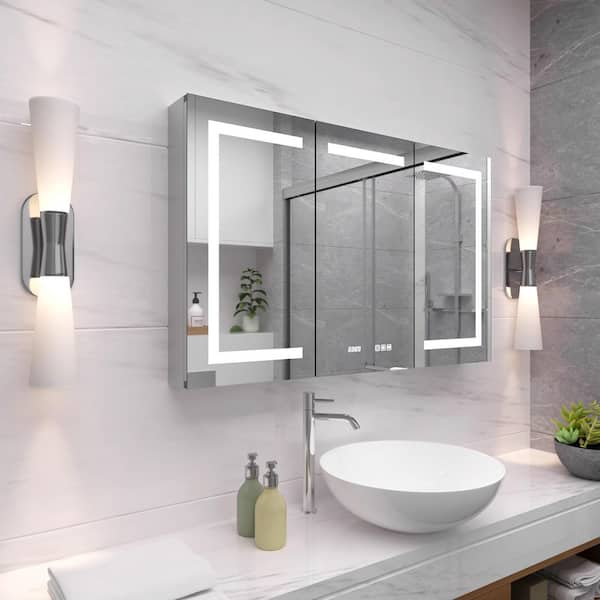 48 in. W x 30 in. H Rectangular Lighted Medicine Cabinet with Mirror LED, Recessed/Surface Wall Mount for Bathroom