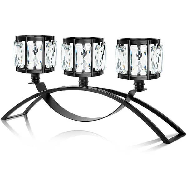 Black Metal 3 Arms Crystal Candlestick, 1-Pack