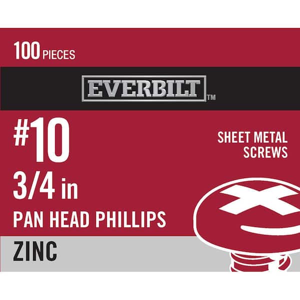Everbilt #10 x 3/4 in. Phillips Pan Head Zinc Plated Sheet Metal Screw (100-Pack)