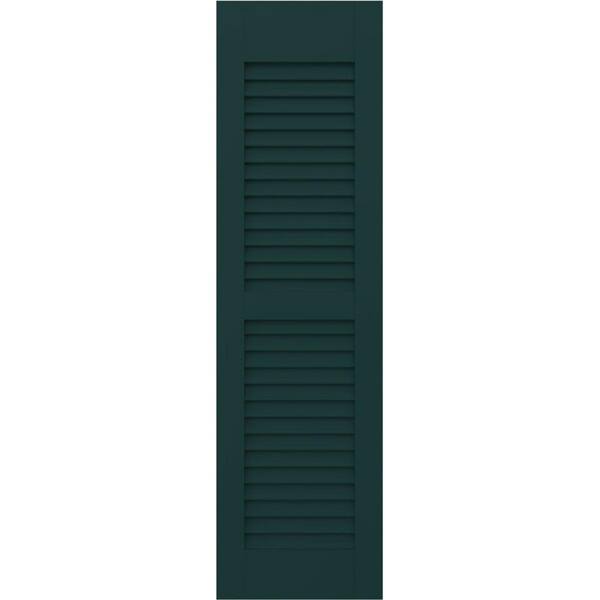 Ekena Millwork Americraft 15 in. W x 76 in. H 2-Equal Louver Exterior Real Wood Shutters Pair in Thermal Green