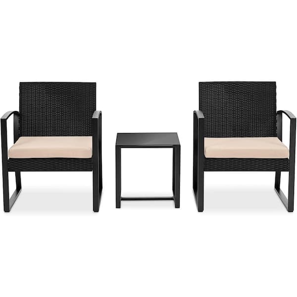 SereneLife 3-Piece Metal Frame Square Table Outdoor Dining Set without Cushion