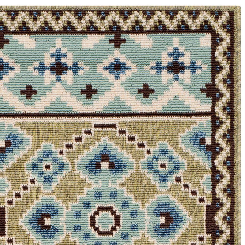 Green and Blue Floral Synthetic Washable Area Rug 4' x 5'7"