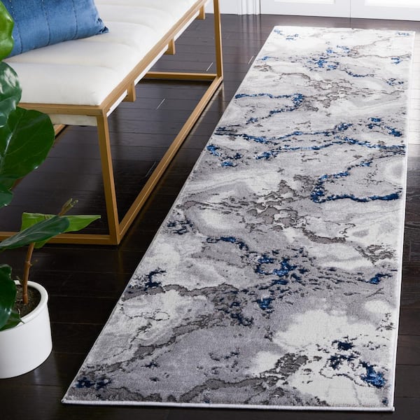 Craft 2 ft. x 10 ft. Gray/Blue Marbled Abstract Runner Rug