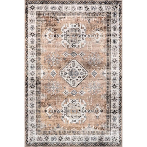 nuLOOM Evelina Traditional Spill-Proof Machine Washable Rust Doormat 3 ft. x 5 ft. Accent Rug