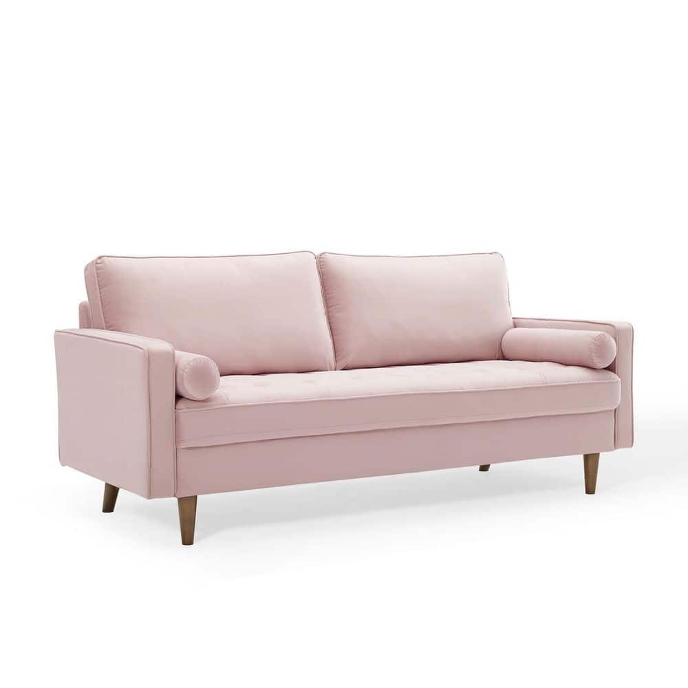 MODWAY Valour 73 in. Pink Velvet 4-Seater Tuxedo Sofa with