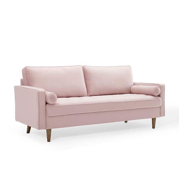 Valour 73 in. Pink Velvet 4-Seater Tuxedo Sofa with Wood Legs