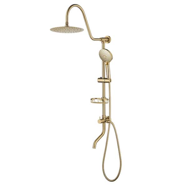 RAINLEX 3-Spray 10 in. Dual Wall Mount Shower Head and Handheld Shower Head with 5 GPM in Brushed Gold