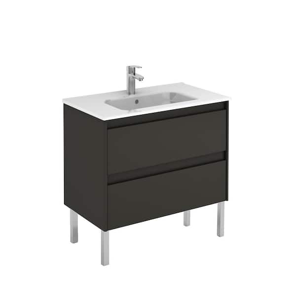 WS Bath Collections 31.6 in. W x 18.1 in. D x 32.9 in. H Bathroom Vanity Unit in Anthracite with Vanity Top and Basin in White