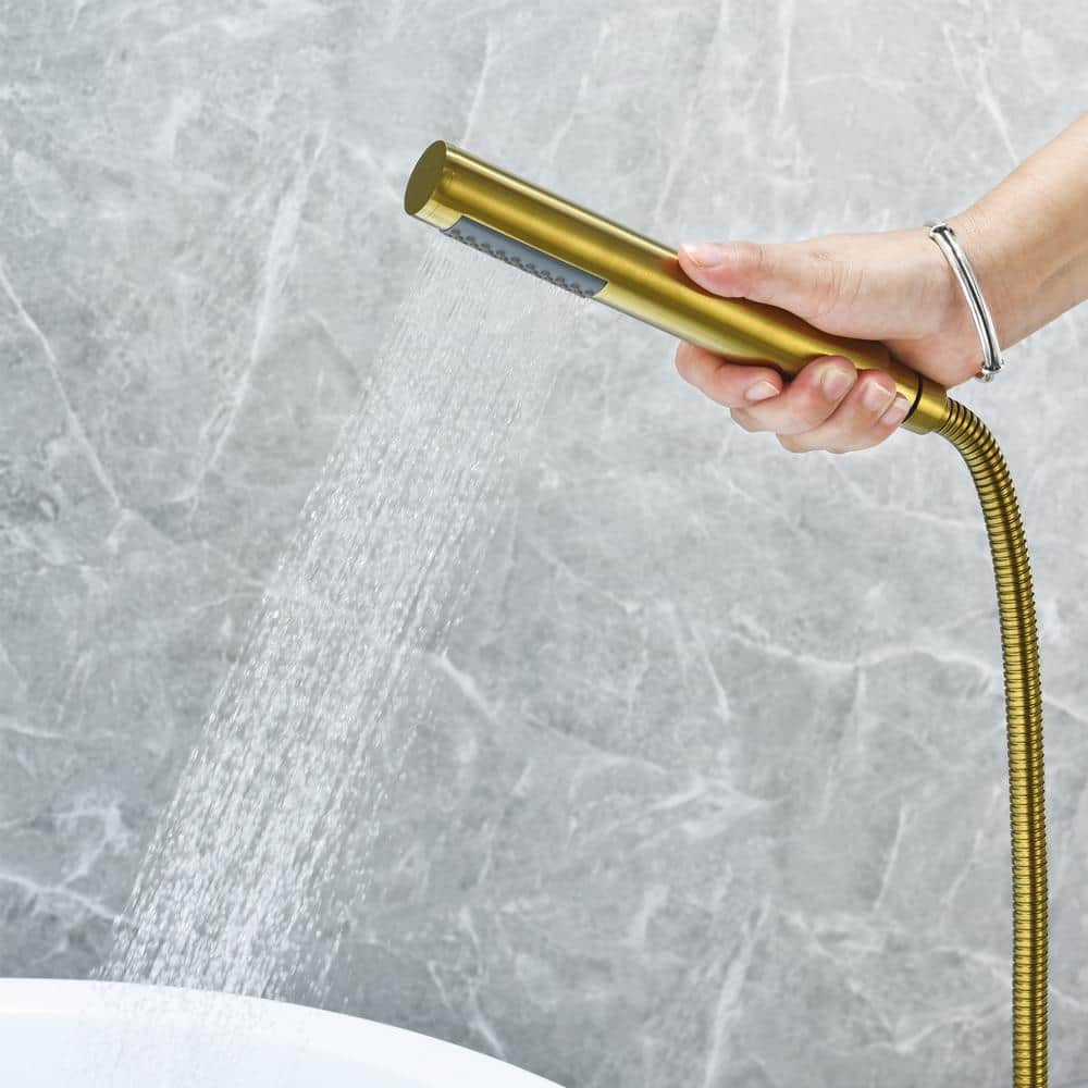 Brushed Gold Stainless Steel Freestanding Tub Faucet with Handshower