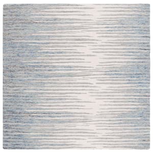 Abstract Ivory/Dark Blue 6 ft. x 6 ft. Contemporary Striped Square Area Rug