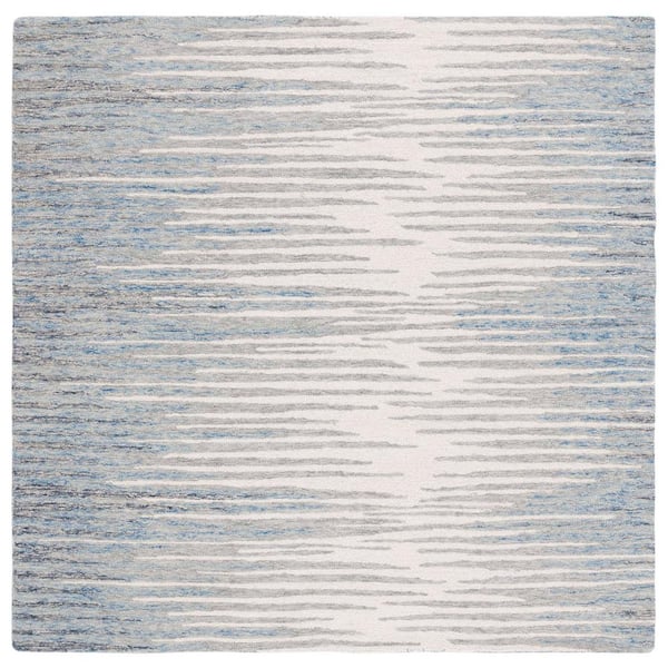 SAFAVIEH Abstract Ivory/Dark Blue 6 ft. x 6 ft. Contemporary Striped Square Area Rug