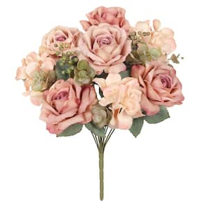 19 in. Rose Cafe Artificial Elegant Rose Hydrangea Flower Stem Bush Bouquet (Set of 2)