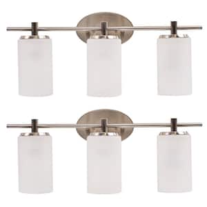 22 in. 3 Light Brushed Nickel Vanity Light with Frosted Glass Shade (2-Pack)