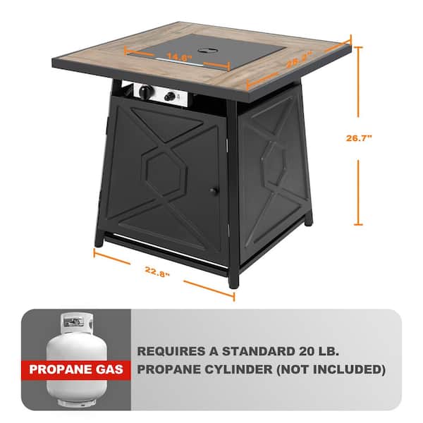 28 in. Outdoor Metal Propane Gas Fire Pit Table with PVC Waterproof Cover, 50,000 BTU, Black
