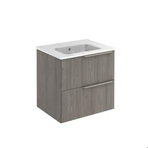 Mio 24 in. W x 18 in. D x 23 in. H Bath Vanity 2-Drawers in Grey Elm with White Vanity Top with White Basin