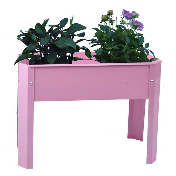 Anvil 24 in. x 10 in. x 17 in. Pink Galvanized Steel Raised Planter Boxes Elevated Garden Beds with Legs (2-Pack)