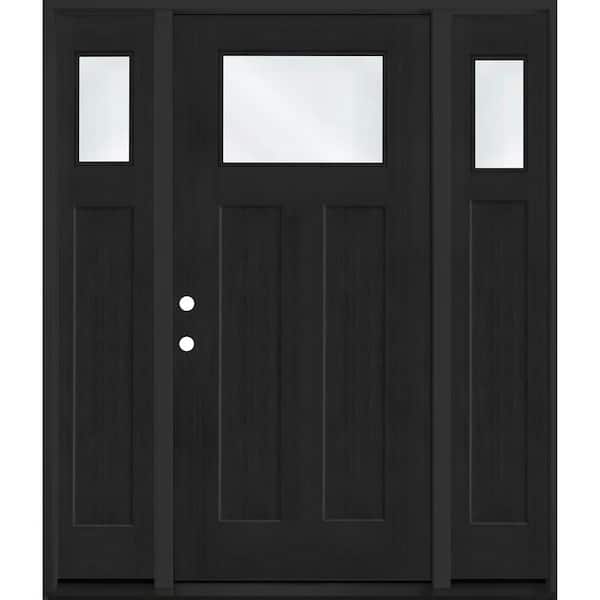 Regency 64 in. x 80 in. 1/4 TopL Clear Glass RHIS Onyx Fir Fiberglass Prehung Front Door w/12in-1/4Top SLs 4-9/16