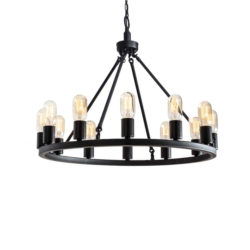 Viviana Black Iron Round 12-Light Candle Chandelier