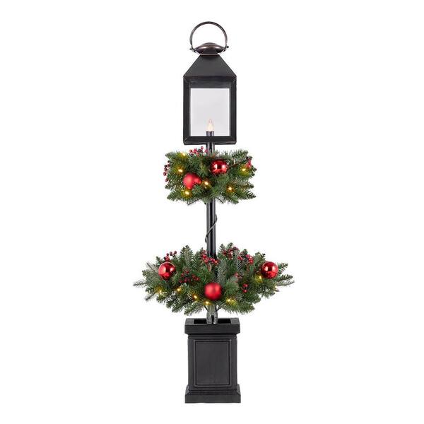 Home Accents Holiday 4 ft Spruce Potted LED Pre-Lit Tree with Lantern
