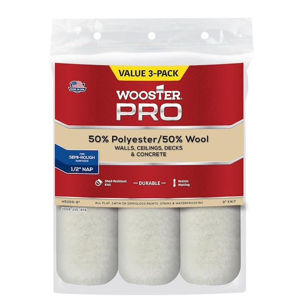 Wooster 9 in. x 1/2 in. High-Density Pro 50/50 Polyester/Wool Fabric Roller Cover (3-Pack)