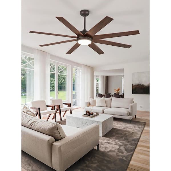 65 in. Indoor/Outdoor Bronze Downrod/Angled Mount Ceiling Fan with Dual-Finish Blades and Light Kit and Remote Control