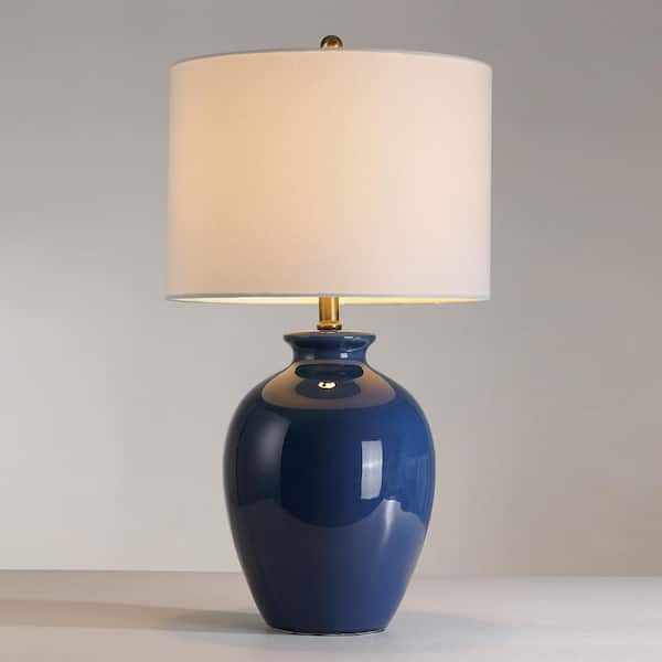 24. 5in 3-Way Blue Ceramic Table Lamp with White Shade