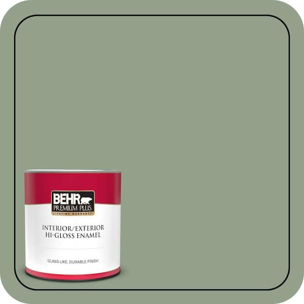 BEHR PREMIUM PLUS 1 qt. #440F-4 Athenian Green Hi-Gloss Enamel Interior/Exterior Paint & Primer