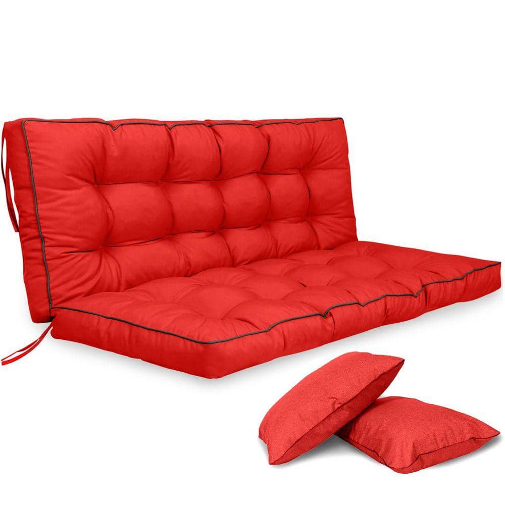 55 in. x 40 in. Porch Swing Cushions with Backrest Outdoor Swing Cushions Replacement Waterproof Red