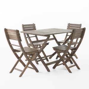 Gray 5-Piece Wood Rectangular Outdoor Folding Dining Set