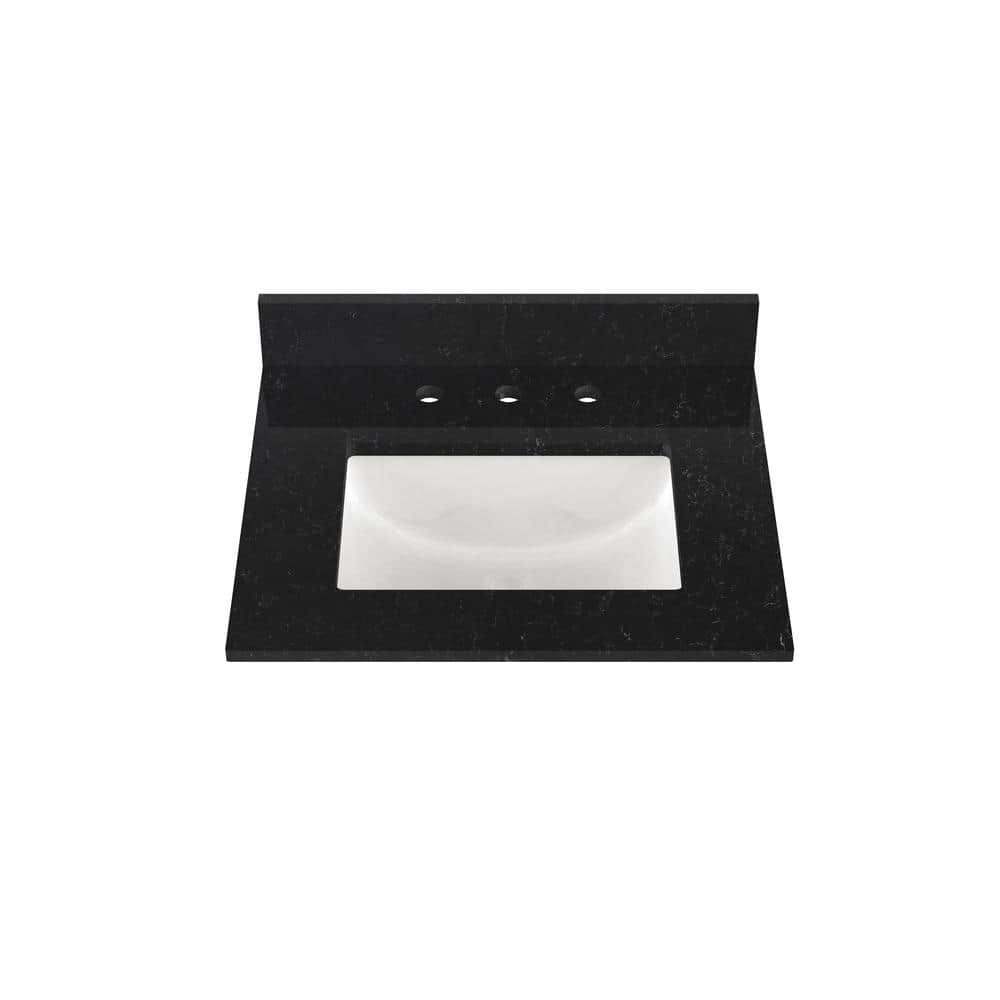 25 in. W. x 22 in. Qt. Bathroom Vanity Top in Crista Black with Single White Rectangular