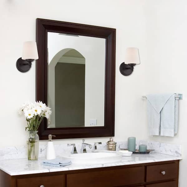 Darcy 5.25 in. 1-Light Oil Rubbed Bronze Transitional Wall Sconce with White Opal Glass Shade