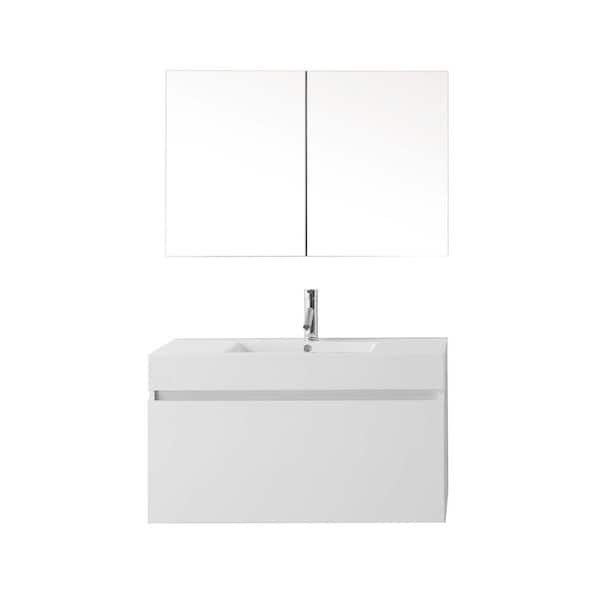Virtu USA Zuri 40 in. W Bath Vanity in Gloss White with Polymarble Vanity Top in White with Square Basin and Mirror and Faucet