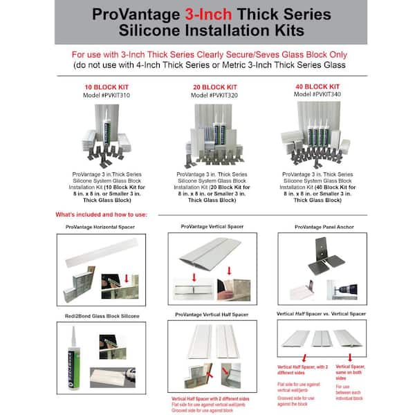 ProVantage 3 in. Thick Silicone System Glass Block Installation Kit (20  Block Kit for 8 in. x 8 in. x 3 in. or Smaller Glass Block) PVKIT320 - The  Home Depot