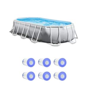 16.5 ft. x 48 in. D Rectangular Metal Frame Pool Pool Set with Replacement Filter Cartridges (6-Pack)