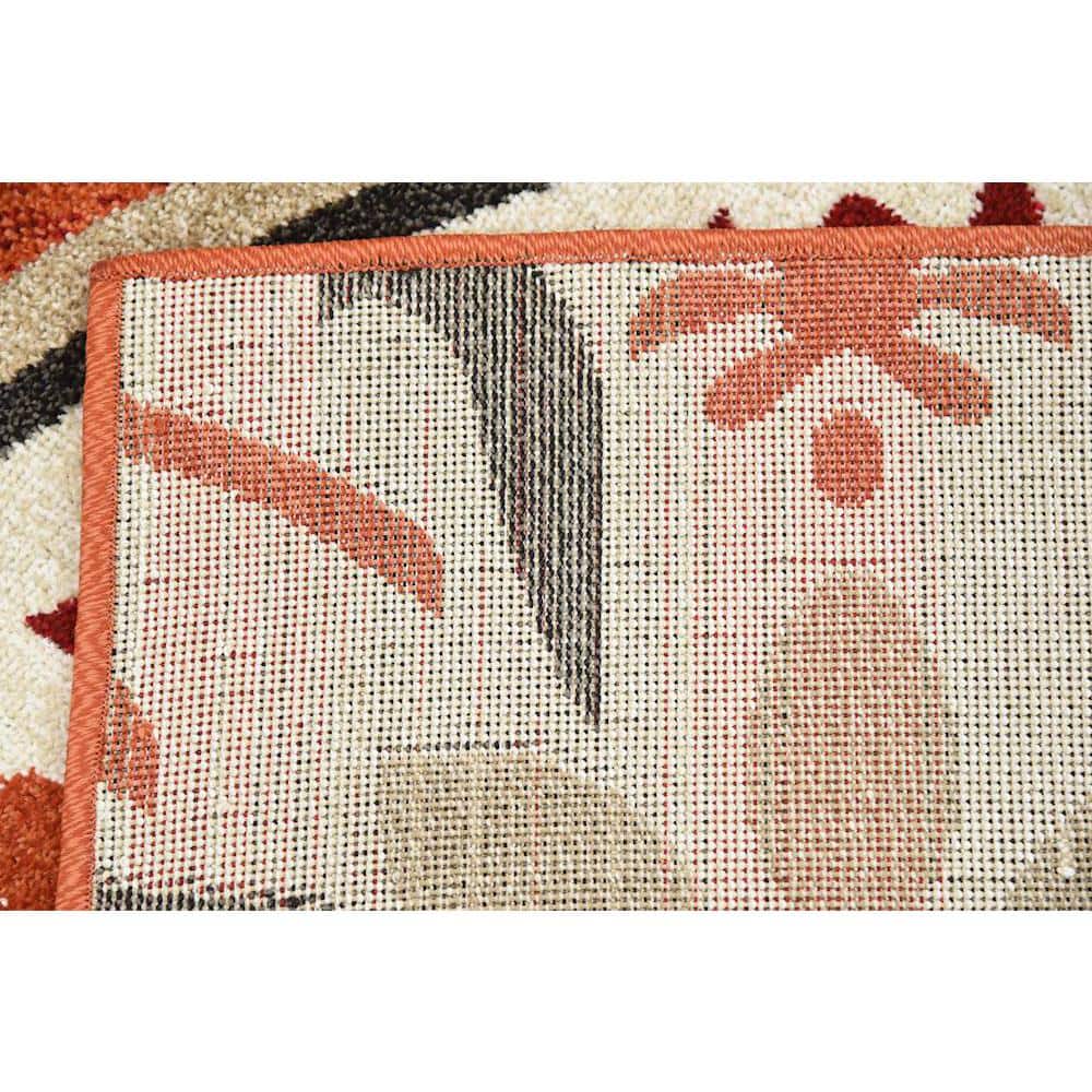 Terracotta and Beige Synthetic Rectangular Outdoor Area Rug