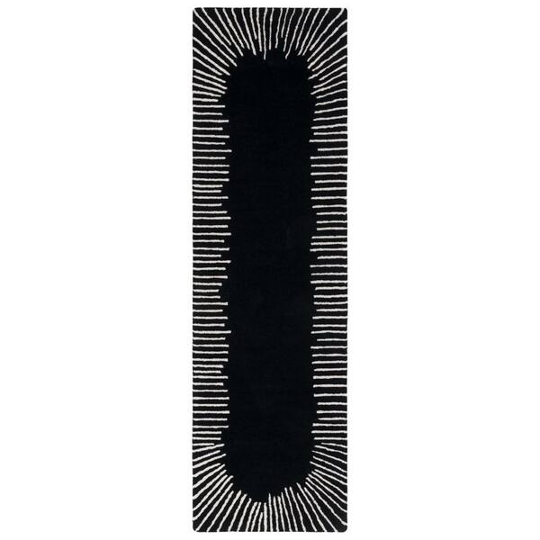 Fifth Avenue 2 ft. x 11 ft. Black/Ivory Orbital Striped Runner Rug