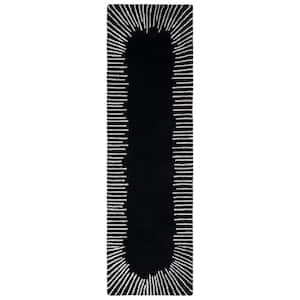 Fifth Avenue Black/Ivory 2 ft. x 8 ft. Border Geometric Runner Rug