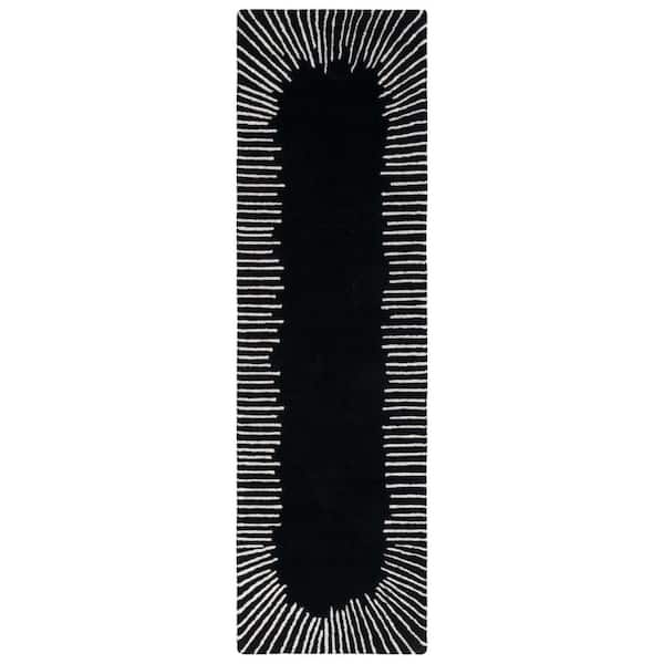 Fifth Avenue 2 ft. x 9 ft. Black/Ivory Orbital Striped Runner Rug