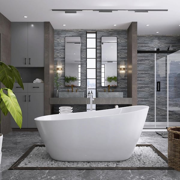 67 in. x 31 in. Acrylic Slipper Freestanding Soaking Bathtub with Reversible Drain in White/Polished Chrome
