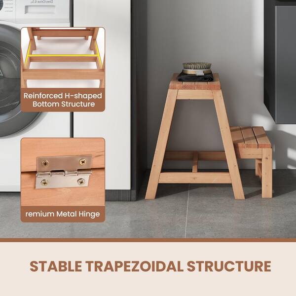 Wooden Toddler Step Stool With Handles – Adjustable 2-Step Stool, Non-Slip, 250lb Capacity, For Bathroom, Kitchen, Potty Training