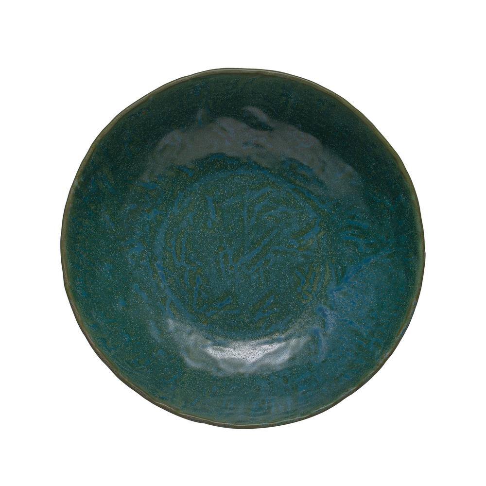 Matte Green Reactive Glaze Ceramic Serving Bowl, 14"