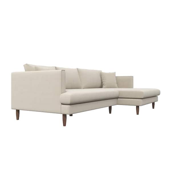 Ashcroft Furniture Co Desire 107 in. W Square Arm 2-piece L-Shaped Velvet Living Room Right Facing Corner Sectional Sofa in Ivory (Seats 4)