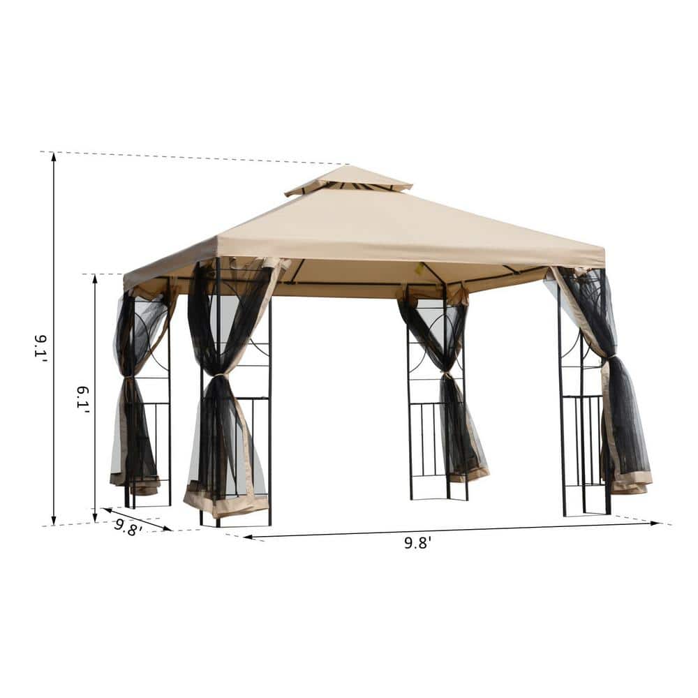 Sand 10' x 10' Steel Patio Gazebo with Netting and Shelves