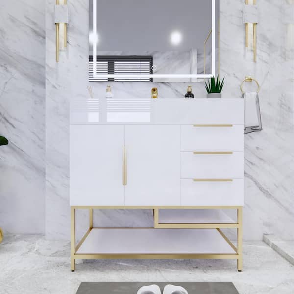 BV Better Vanity Bethany 36 in. W x 20 in. D x 36 in. H Single Sink Freestanding Bath Vanity in High Gloss White with White Acrylic Top