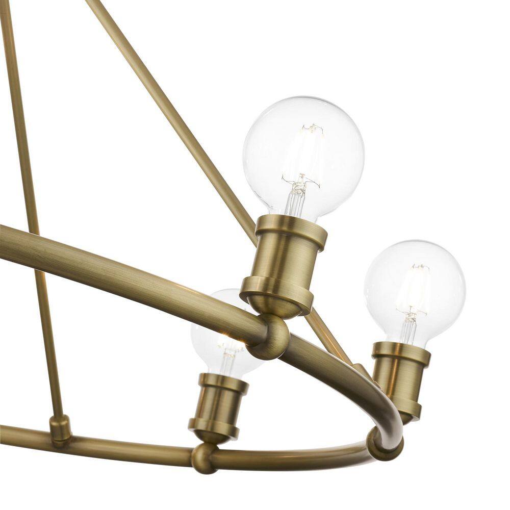 Antique Brass 8-Light Chandelier with Exposed Bulbs