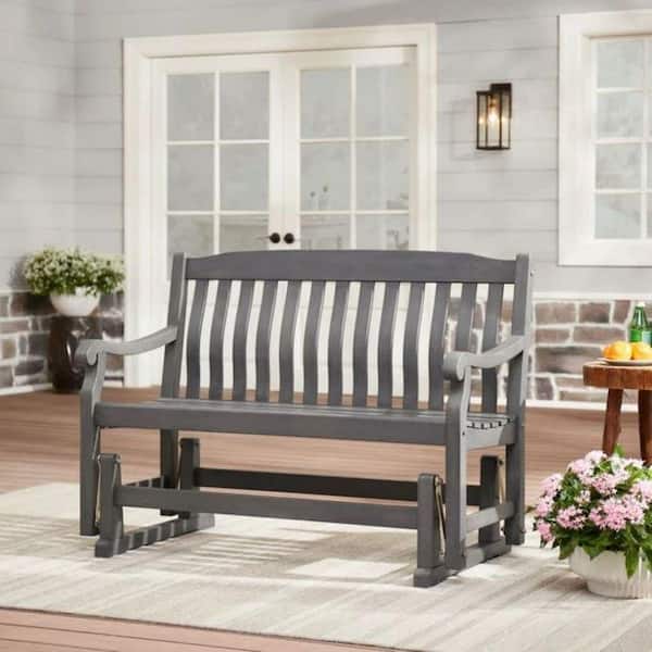 Cubilan 48 in. Grey Wood Outdoor Glider Wood Bench, Glider
